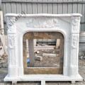 Hand carved indoor natural white marble fireplace with flower